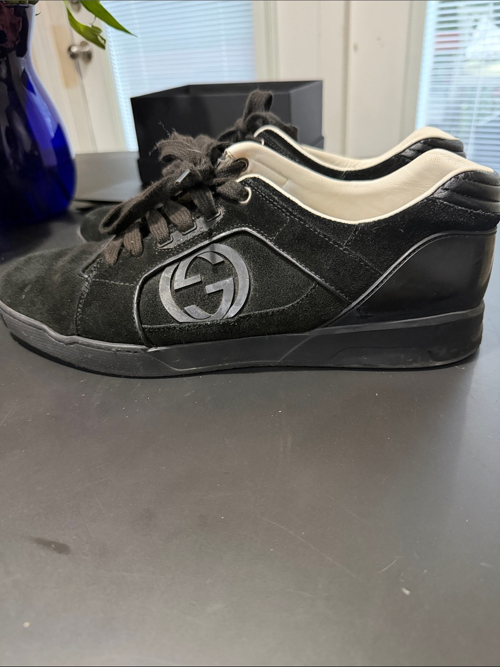 Gucci Black Suede & Leather Low-Top Sneakers